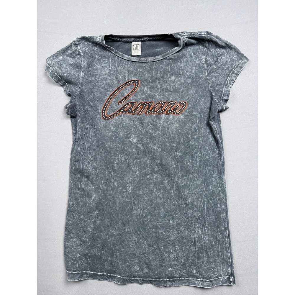Camaro T Shirt Women's Top Graphic Rhinestone Embellished Gray‎ Short Sleeve